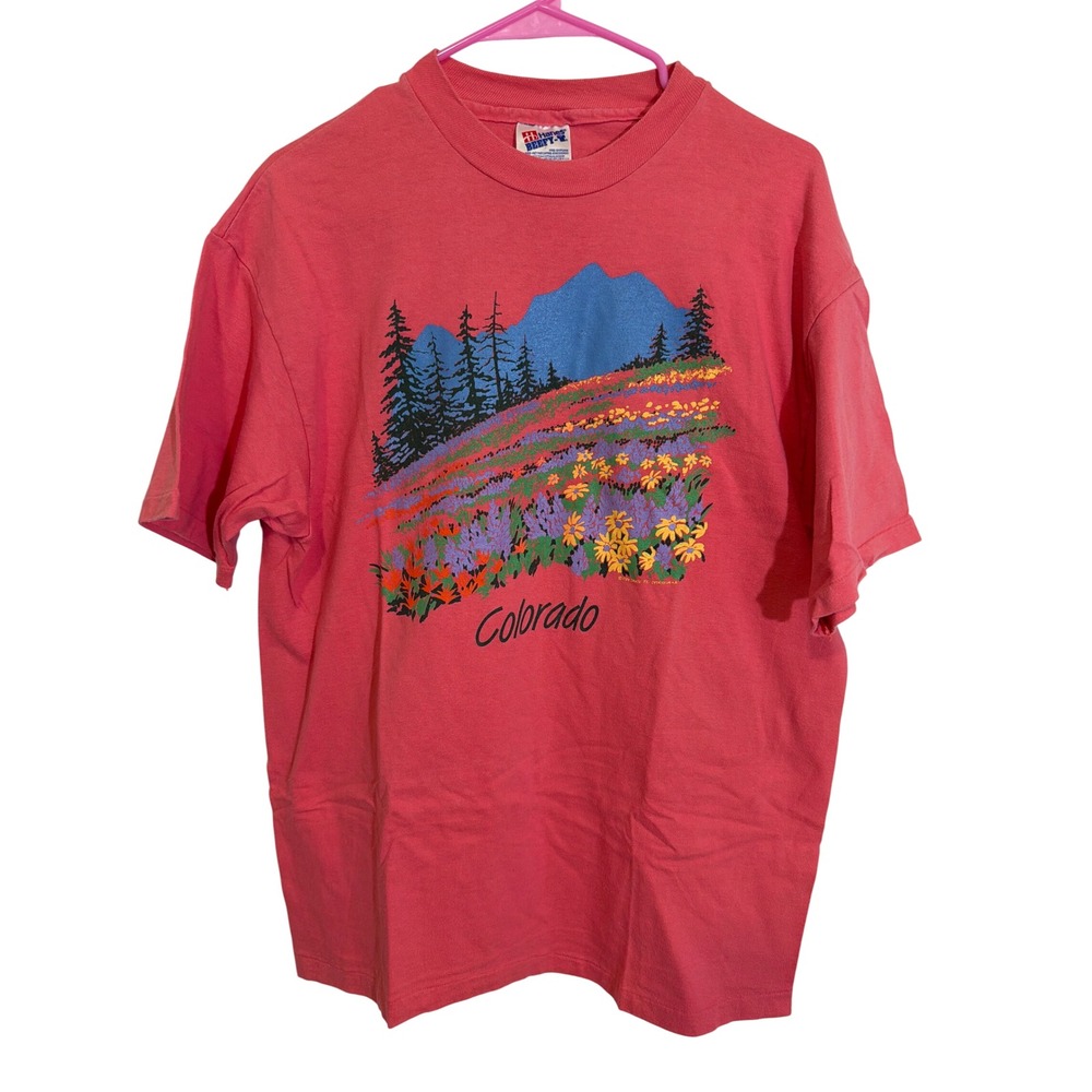 Vintage 1988 Hanes Beefy-T Colorado Wildflower Graphic Shirt Mens Large Red USA